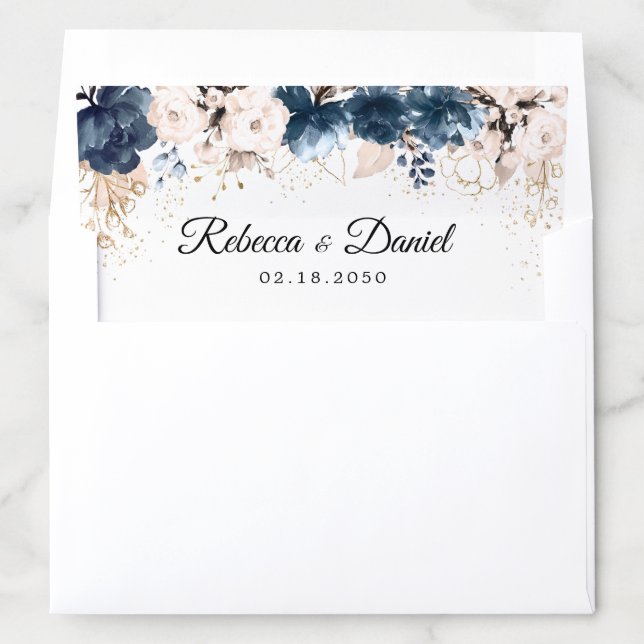 Navy Blue and Dusty Rose Wedding Envelope Liner (In Envelope)