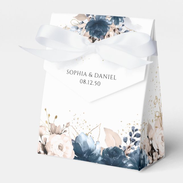 Navy Blue and Dusty Rose Wedding Favor Box (Front Side)