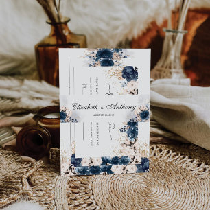 Navy Blue and Dusty Rose Wedding Invitation Belly Band