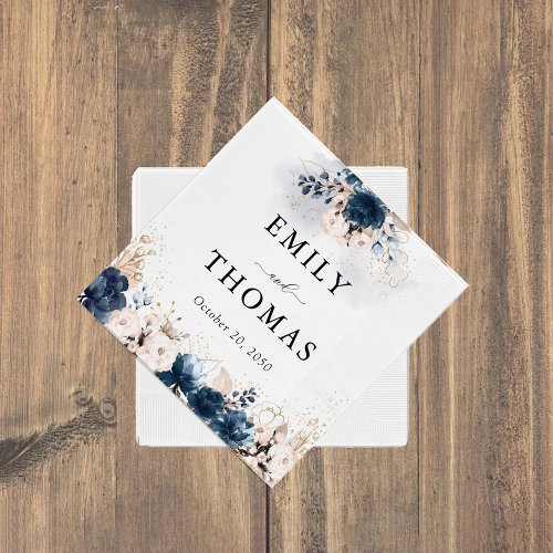 Navy Blue and Dusty Rose Wedding Napkin