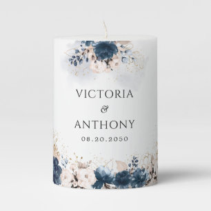 Navy Blue and Dusty Rose Wedding Pillar Candle