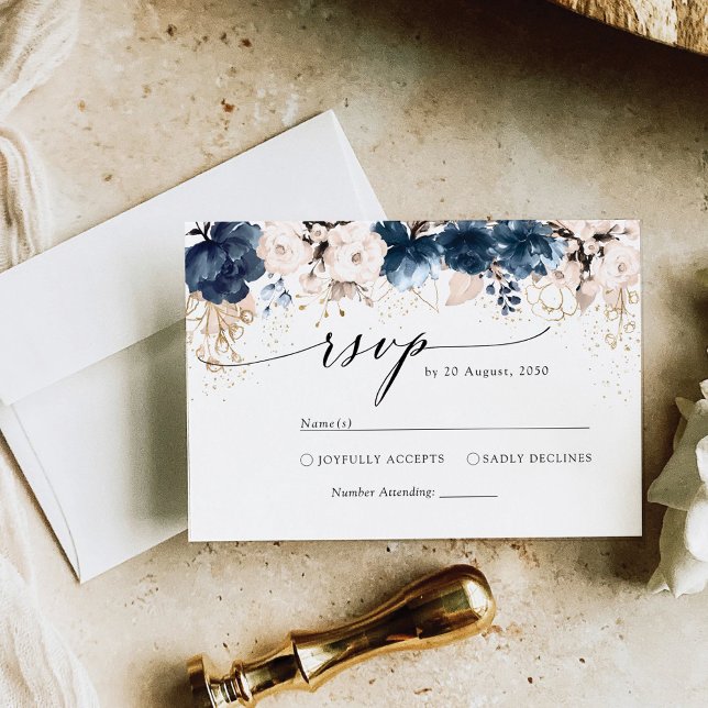 Navy Blue and Dusty Rose Wedding RSVP Card (Creator Uploaded)