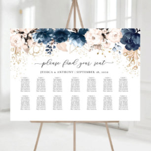 Navy Blue and Dusty Rose Wedding Seating Chart Foam Board