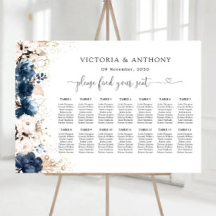 Navy Blue and Dusty Rose Wedding Seating Chart Foam Board