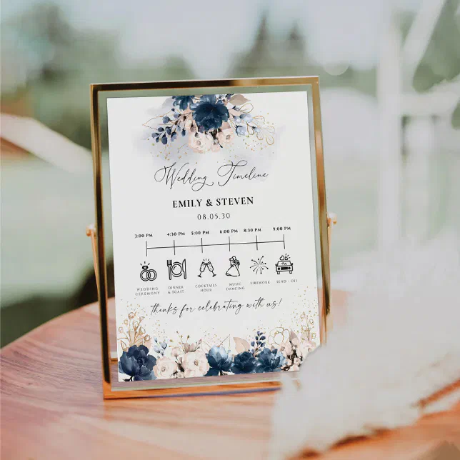 Navy Blue and Dusty Rose Wedding Timeline Sign | Zazzle