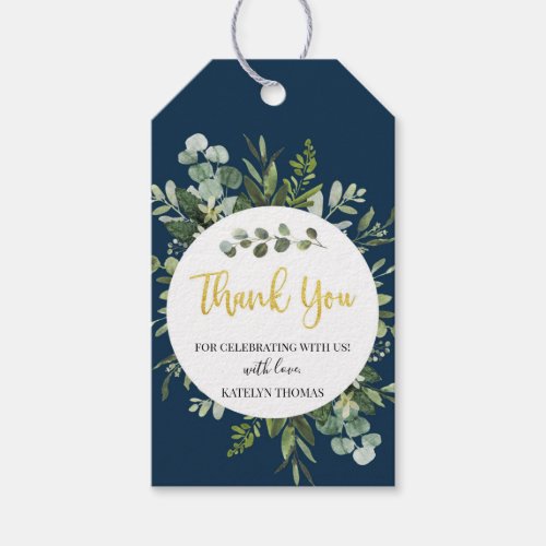 Navy Blue and Eucalpytus Greenery Thank You Favor Gift Tags