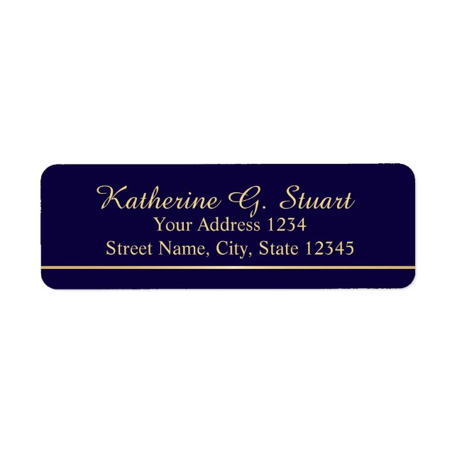 Navy Blue and Faux Gold Foil Elegant Script Label (Front)