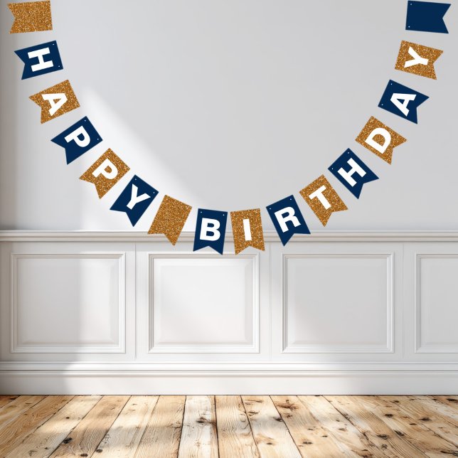 Navy Blue and Faux Gold Glitter Happy Birthday Bunting Flags (Creator Uploaded)