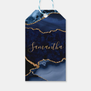 Navy Blue and Faux Gold Glitter Marble Agate Gift Tags