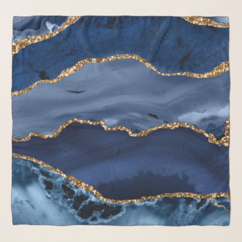 Navy Blue and Faux Gold Glitter Marble Agate Scarf