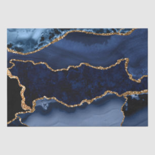Navy Blue and Faux Gold Glitter Marble Agate Tissue Paper