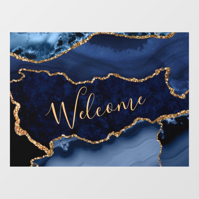 Navy Blue and Faux Gold Glitter Marble Agate Window Cling (Sheet)