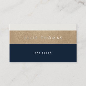 Navy Blue And Faux Gold Leather Business Card by OakStreetPress at Zazzle