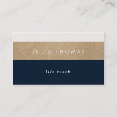 Navy Blue And Faux Gold Leather Business Card