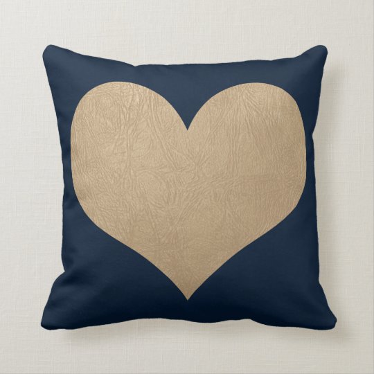 navy blue and faux gold leather heart throw pillow Zazzle