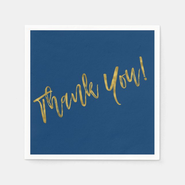 Navy Blue and Faux Gold Thank You Paper Napkins (Front)