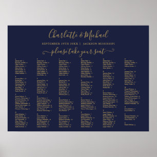 Navy Blue And Gold 200 Names Wedding Seating Chart