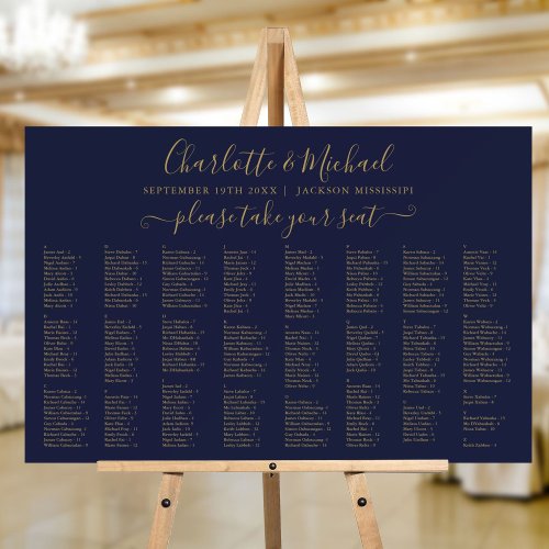 Navy Blue And Gold 300 Names Wedding Seating Chart Foam Board