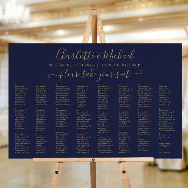 Navy Blue And Gold 300 Names Wedding Seating Chart Foam Board (Navy Blue And Gold 300 Names Wedding Seating Chart Foam Board)