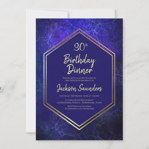 Navy Blue and Gold 30th Birthday Dinner Party Invitation