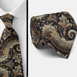 Navy Blue and Gold 3d Paisley Jacquard neck tie