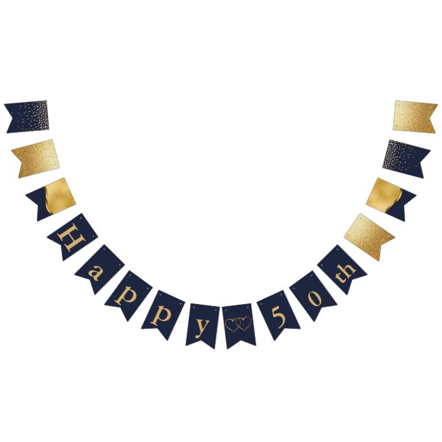 Navy Blue and Gold 50 Anniversary Bunting Flags (All)