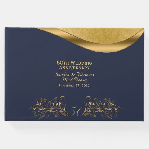 Navy Blue and Gold 50th Anniversary Custom Guest Book