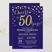 Navy Blue and Gold 50th Birthday Diamond Invitation (Front/Back)