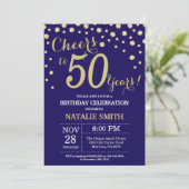 Navy Blue and Gold 50th Birthday Diamond Invitation (Standing Front)
