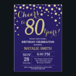 Navy Blue and Gold 80th Birthday Diamond Invitation<br><div class="desc">80th Birthday Invitation with Navy Blue and Gold Glitter Diamond Background. Gold Confetti. Adult Birthday. Male Men or Women Birthday. For further customization,  please click the "Customize it" button and use our design tool to modify this template.</div>
