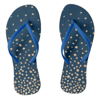 Navy blue and gold abstract dots summer beach flip flops