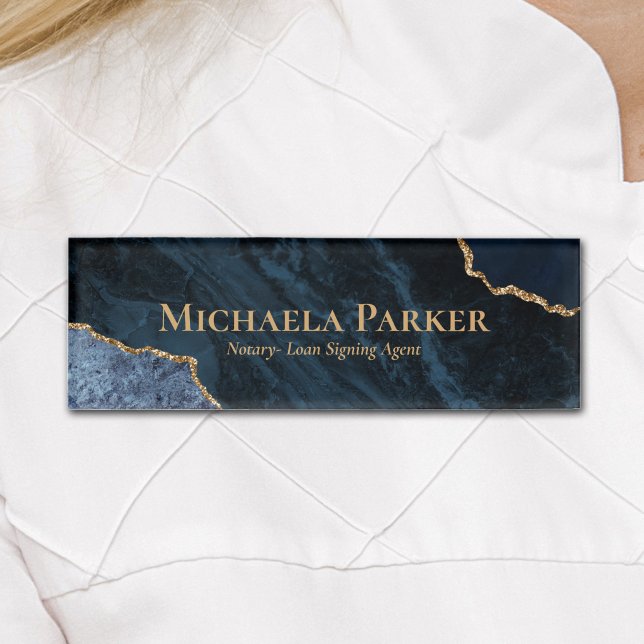 Navy Blue and Gold Agate Geode Name Tag (Creator Uploaded)