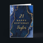 Navy Blue and Gold Agate Happy Birthday Card<br><div class="desc">This elegant and glamorous birthday card can be personalized with a name or title such as mom, daughter, granddaughter, niece, friend etc. The design features a navy blue agate marble background with faux gold glitter accents. The text combines handwritten script and modern sans serif fonts for a classy and sophisticated...</div>