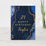 Navy Blue and Gold Agate Happy Birthday Card<br><div class="desc">This elegant and glamorous birthday card can be personalized with a name or title such as mom, daughter, granddaughter, niece, friend etc. The design features a navy blue agate marble background with faux gold glitter accents. The text combines handwritten script and modern sans serif fonts for a classy and sophisticated...</div>