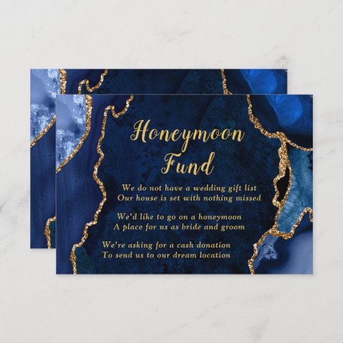 Navy Blue and Gold Agate Honeymoon Fund Enclosure Card