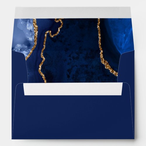 Navy Blue and Gold Agate Marble Birthday Party Envelope