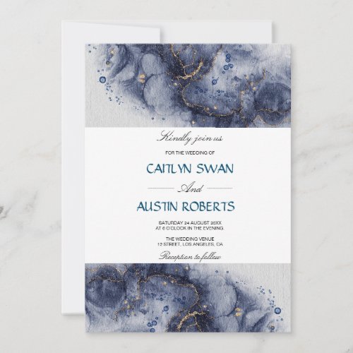 Navy Blue and Gold Agate Marble Invitation