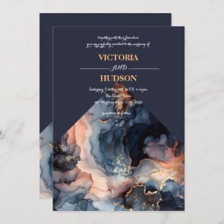 Navy Blue and Gold Agate Marble Invitation