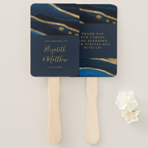 Navy Blue and Gold Agate Wedding Hand Fan