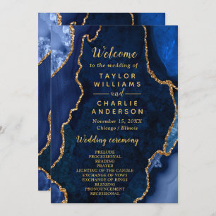 Navy Blue and Gold Agate Wedding Program
