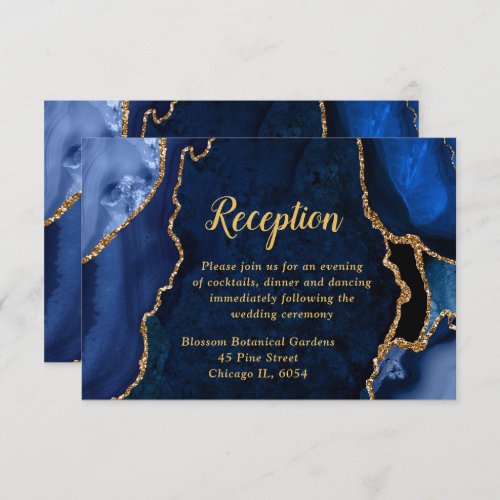 Navy Blue and Gold Agate Wedding Reception Enclosure Card