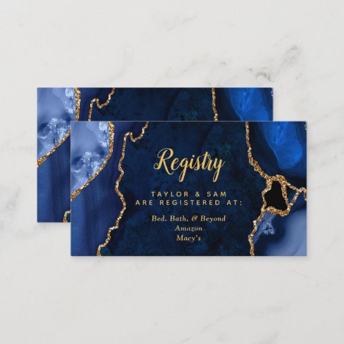 Navy Blue and Gold Agate Wedding Registry Enclosure Card