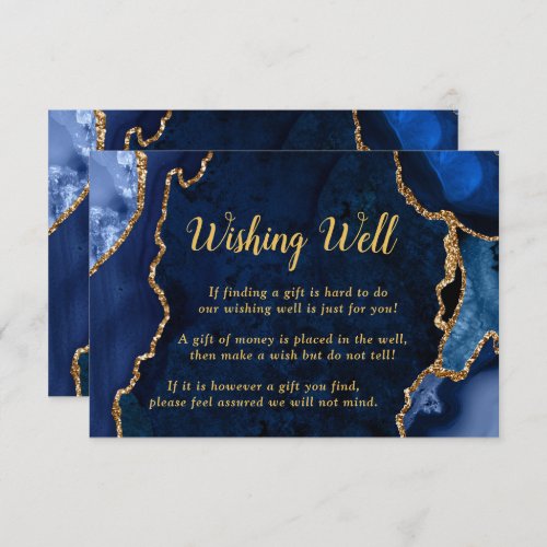 Navy Blue and Gold Agate Wedding Wishing Well Enclosure Card