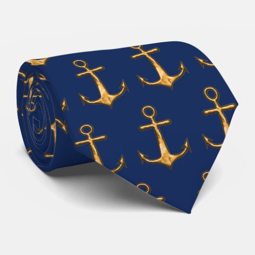Navy Blue and Gold Anchors Nautical Neck Tie