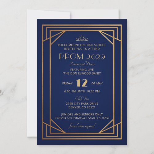 Navy Blue and Gold Art Deco Invitation