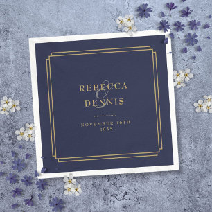 Navy Blue And Gold Art Deco Wedding Napkins