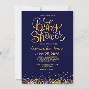 Navy Blue and Gold Baby Shower Invitation
