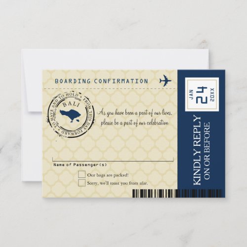 Navy Blue and Gold Bali Wedding RSVP