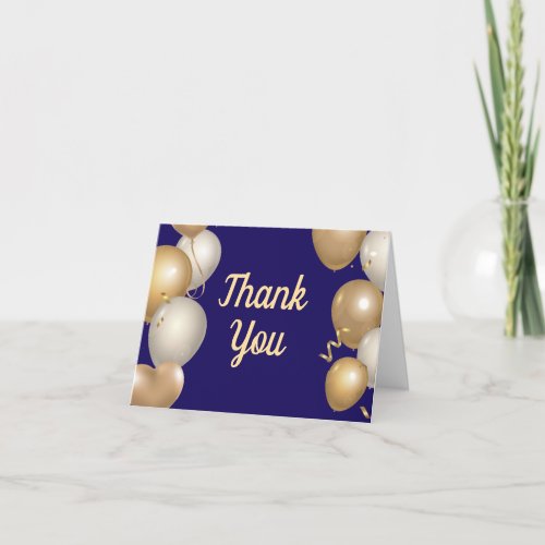Navy Blue and Gold Balloons Confetti Thank You Card