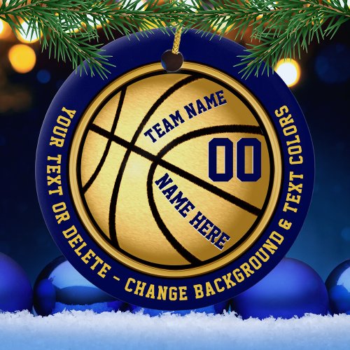 Navy Blue and Gold Basketball Ornament PERSONALIZE